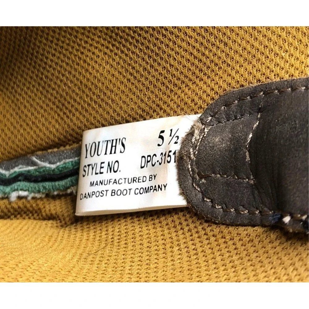 Dan Post Liberty Bird Brown Green Distressed Embroiderd Western Cowboy Boot 5.5Y